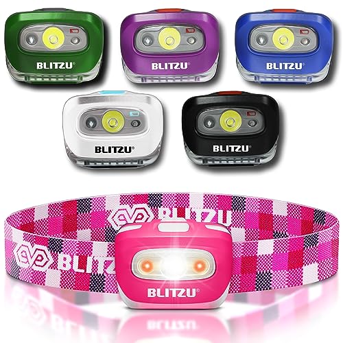 BLITZU, Hands-Free Headlamp, Long Range, Non-Slip Grip, High Power, Impact Resistant, Adjustable Light Modes, Battery Powered, Pink - color: Pink