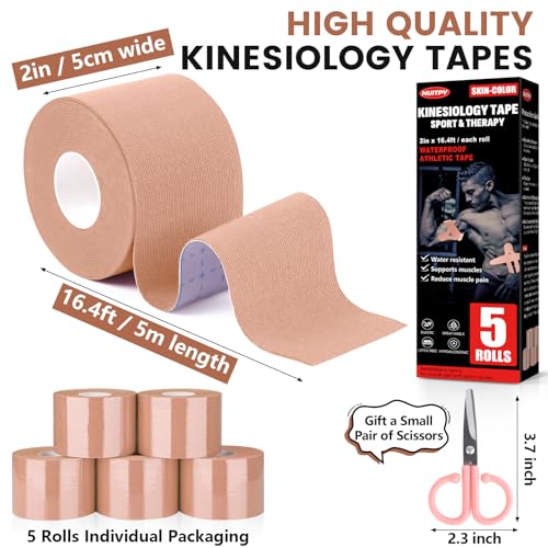 5 Rolls Skin Color Kinesiology Tape, 2 inch x 16.4 Feet Kinetic Tape - color: Skin Color