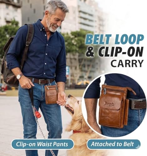 Genuine Leather Small Crossbody Purse for Men Women, Travel Passport Wallet Cell Phone Shoulder Holster Belt Pouch Messenger Bag - color: Brown