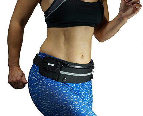 Dimok Running Belt Waist Pack - Water Resistant Runners Belt Fanny Pack for Hiking Fitness – Adjustable Running Pouch for Phones iPhone Android - color: Black