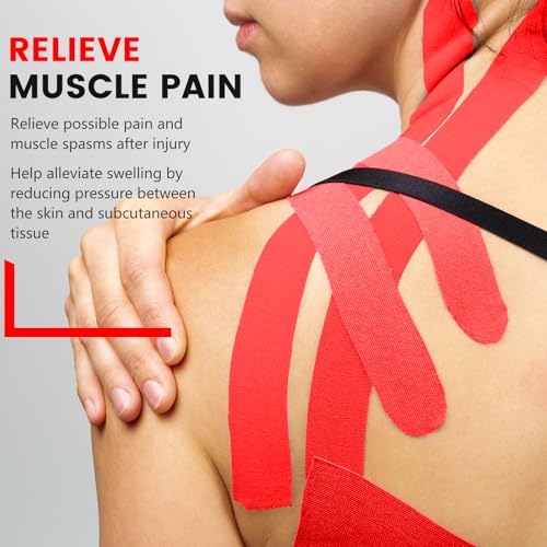 5 Rolls Red Kinesiology Tape, 2 inch x 16.4 Feet Kinetic Tape - color: Red