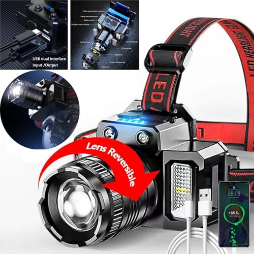 Headlamp Flashlight, Ultra-Light Bright LED Rechargeable Headlight with USB Cable, 5 Light Mode, Motion Senser and Adjustable Angle and Zoom Modes for Outdoor Camping Running Hiking Fishing