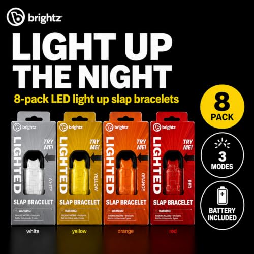 Brightz LED Slap Bracelet Armbands, Light Up Glow Bracelets, 8-Pack