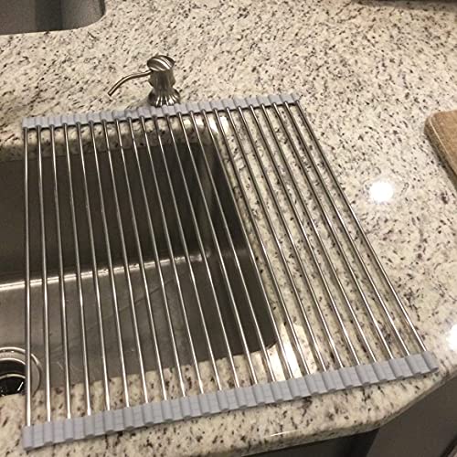 Ahyuan Roll up Dish Drying Rack Over The Sink Kitchen Roll up Sink Drying Rack Portable Dish Drainer Foldable Dish Drying Rack (Warm Gray, 20.5''X16.9'') - color: Warm Gray, size: Rectangle 20.5 inches x 16.9 inches
