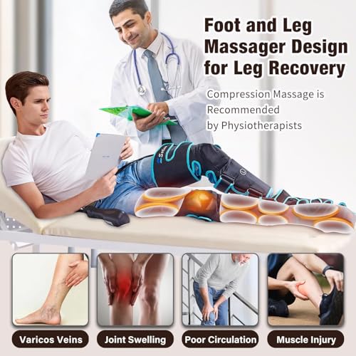Leg Massager with Air Compression & Heat, Calf & Foot Massager for Circulation and Pain, Compression Boots with Video Wearing Guide, Update Controller with 6 Modes & 3 Heating Levels, Gift for Mom