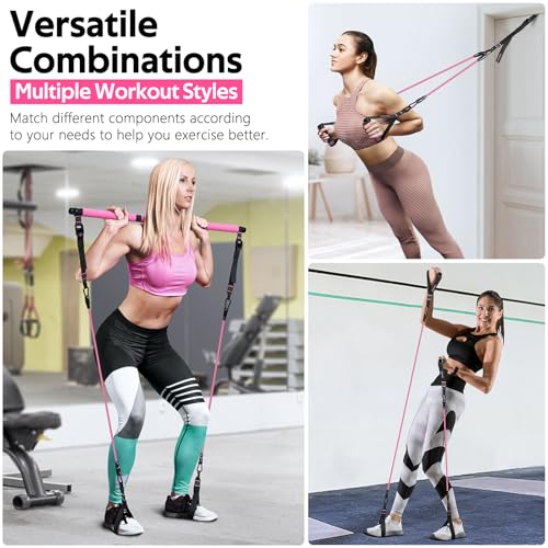 Pilates Bar Kit with Resistance Bands, Pilates Workout Equipment for Women - color: Pink