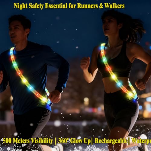 Running Lights for Runners Light Up Vest for Night Walking Neon Vest Shoulder Light Led Belt for Night Safety Wearable Led Lights Reflective Sash