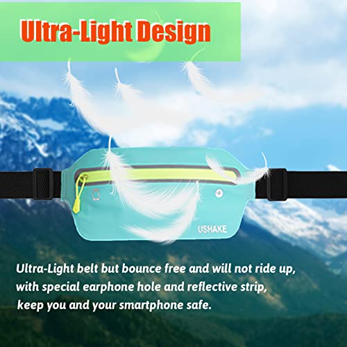 USHAKE Slim Running Belt Waist Pack, Ultra Light Bounce Free for Workout - color: Mint Blue