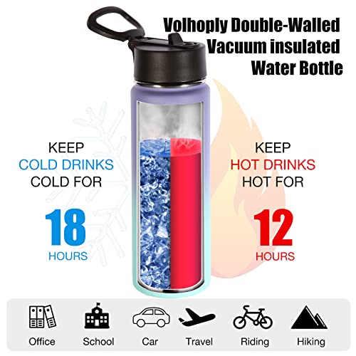 Volhoply 24oz Insulated Water Bottle with Straw Lid, Purple Blue, 1-Pack - color: Purple Blue