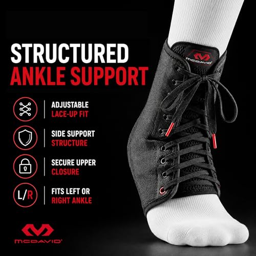 McDavid Adjustable Ankle Brace for Women Men, Sprained Ankle Support, Achilles Tendon Support, Injury Recovery, Lace Up Ankle Stabilizer Wrap for Running, Basketball, Volleyball, Soccer, Sports - size: Large
