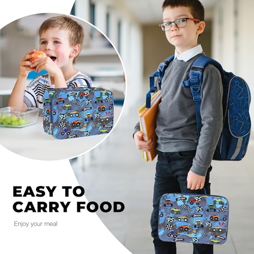 Clastyle Car Insulated Kid Lunch Bag for Boy Lunch Box, Blue Racing Flag - color: Race Car