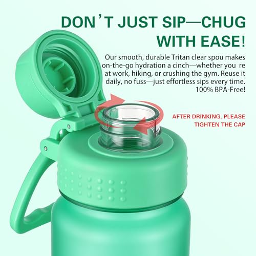 OLDLEY 32oz Water Bottle with Handle, BPA-Free Tritan Reusable Sports Water Bottle with Leak-Proof Dust Lid, Wide Mouth, Cup Holder Friendly, Half Frosted Clear Bottle for Gym,Travel,Work,Mint Green - color: Mint Green