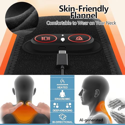Cordless Red Light Neck Heating Pad for Pain ，3 Heat & Vibration Modes