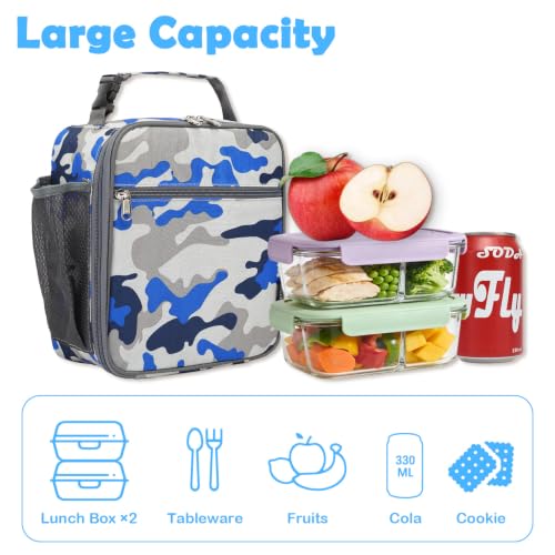 FlowFly Kids Lunch box Insulated Soft Bag Mini Cooler Back to School Thermal Meal Tote Kit for Girls, Boys, Camo - color: Camo