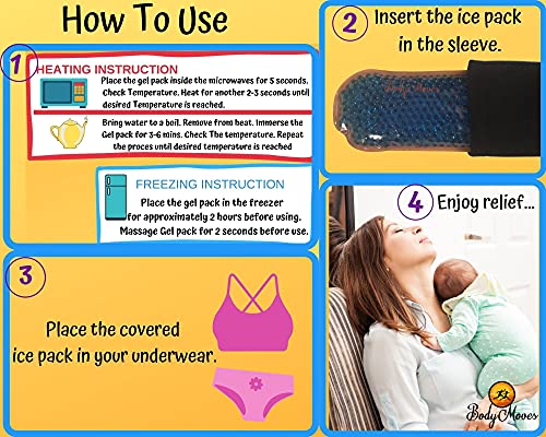 BodyMoves Reusable Perineal Cooling Pad for Postpartum & Hemorrhoid Pain Relief, Hot & Cold Packs for Women After Pregnancy and Delivery, Pack of 2 Gel Pads Plus 2 Washable Sleeves