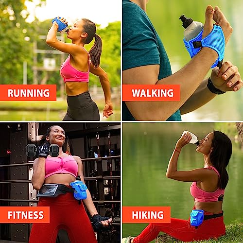 2-in-1 Running Fun: Handheld 12 Oz Water Bottle & Running Belt Add-On. No-Grip Design Straps on Hand & Slides on Belt. Waterproof Pocket for Money, Keys. Maximize Time, Freedom & Health - color: Royal Blue