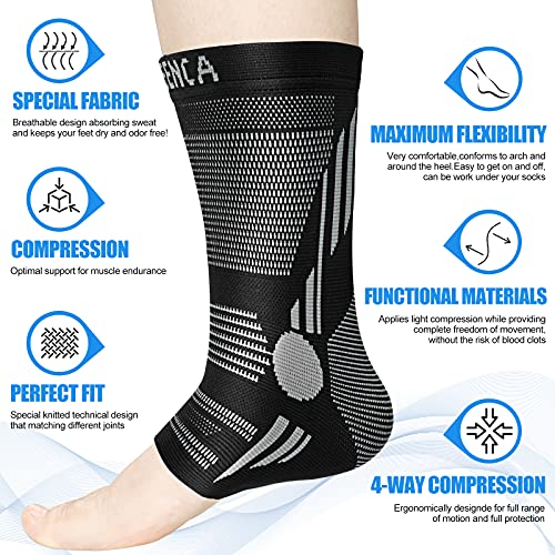 NEENCA Foot & Ankle Brace Socks for Sprained-Ankle Compression Sleeves Set - color: Black, size: X-Large