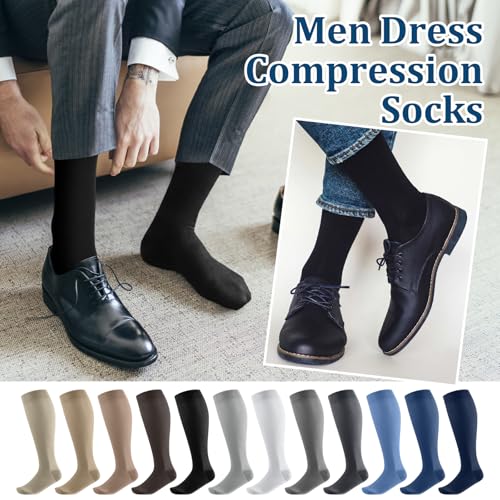 Shyyween 12 Pairs Men Knee High Compression Socks - size: Large, style: Solid Color