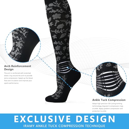 IRAMY Compression Socks Women Ankle Support Gradient Compression Wicking Moisture Knee High Socks 3 Packs - color: Black+grey-2 Packs, size: Large