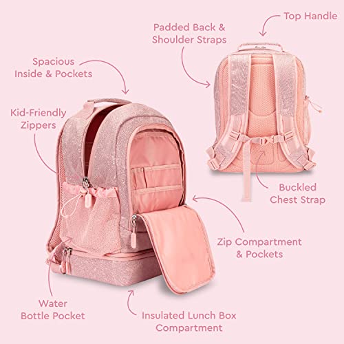 Bentgo Kids 2-in-1 Backpack & Insulated Lunch Bag with Padded Straps - color: Glitter Edition - Petal Pink, size: Kids Large