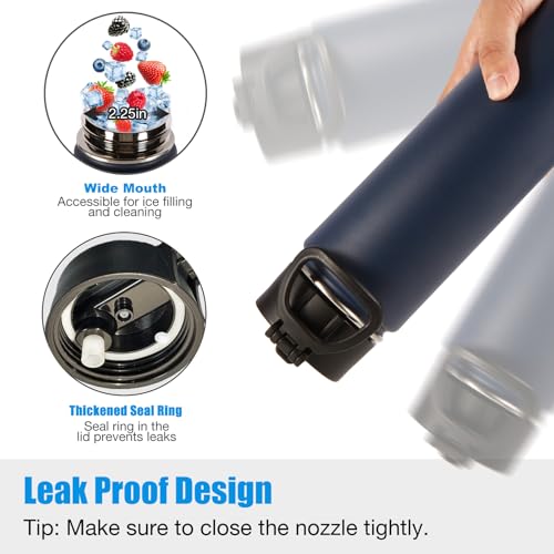 Volhoply 24oz Insulated Water Bottle with Straw Lid, Navy, 1-Pack - color: Navy