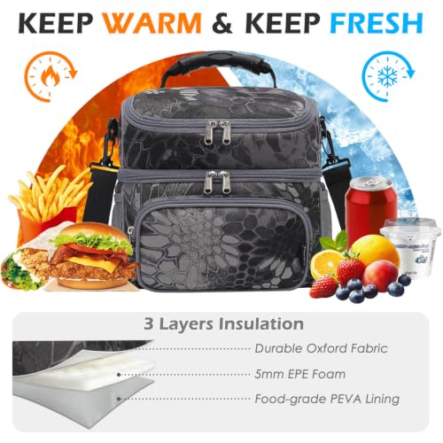 FlowFly Double Layer Cooler Insulated Lunch Bag Adult Lunch Box Large Tote Bag for Men, Women, With Adjustable Strap,Front Pocket and Dual Large Mesh Side Pockets - color: MWH