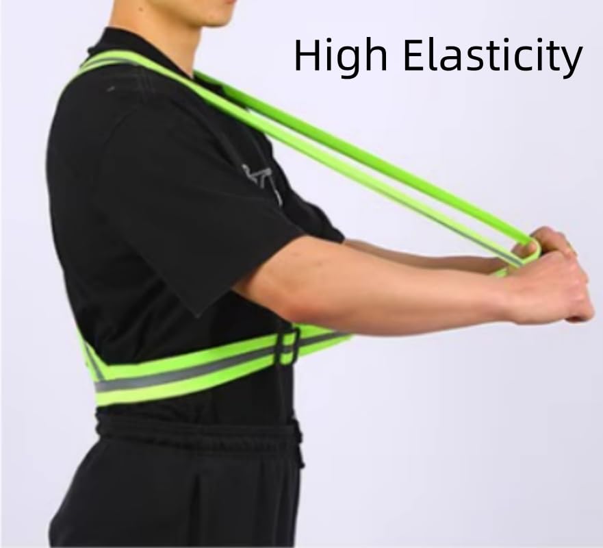 Running Reflective Vest Elastic Adjustable Reflective Vest 2 Pieces with 4 High-Visibility Reflective Belts for Nighttime Running Biking Motorcycle Dog Walking fits Men Women Kids - color: Pink-Green
