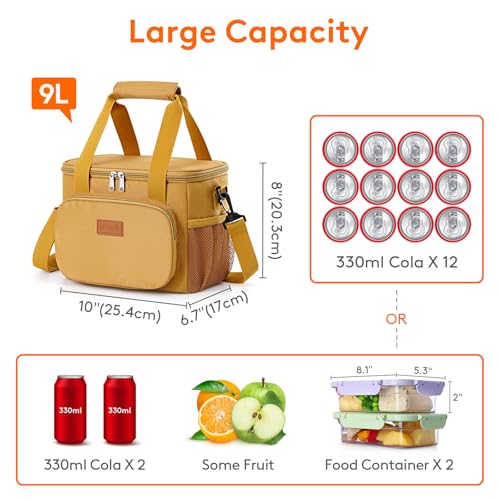Lifewit Insulated Lunch Box for Men, Lunch Bag Cooler Women, 12-Can 9L - color: Brown, size: Medium(9L)