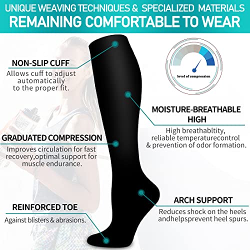 COOLOVER Copper Compression Socks for Women and Men(6 Pairs)-Best Support for Running, Athletic, Travel - color: 06 Black/Black/Gray/Gray/Navy/Navy, size: Small-Medium