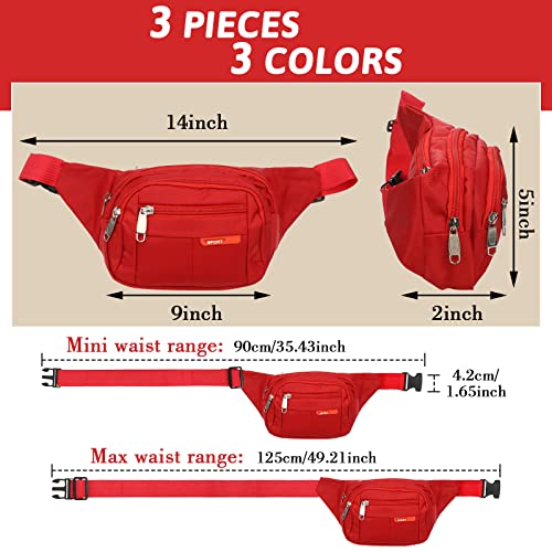 3 Pcs Fanny Packs Crossbody Waist Bags for Women Men Crossbody Waterproof Fanny Pack Belt Bag for Travel Walking Running Hiking Cycling Outdoor Easy Carry Any Phone, Wallet (Black, Red, Gray) - color: Black, Red, Gray