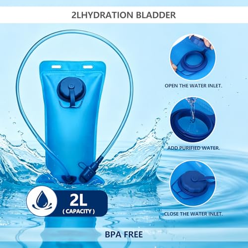 Running Vest for Women Men,Hydration Backpack with 2L Hydration Bladder,Lightweight Hydration Vest with Adjustable Straps&Pockets&Reflective Strip&Whistle,Water Backpack for Hiking Biking Marathon - color: White Blue