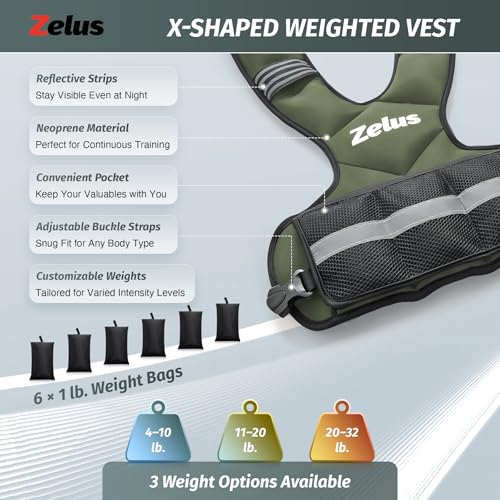 ZELUS Weighted Vest for Men Women,Adjustable 4-32lb Vest, Removable Weights - color: Green, size: 4-10 lb.