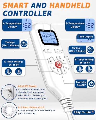 Knee Heating Pad for Arthritic, 2PCS Super Soft Electric Heat Pad for Leg, 20s Fast Heating Knees Warmers with 10-90min Auto-Off Timer, 86-158℉ Heat Level (No Battery, No Vibration)