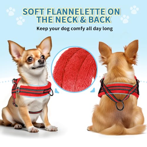 SlowTon No Pull Small Dog Harness and Leash Set with Front Clip - color: Red, size: X-Small