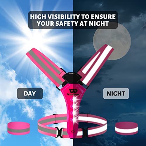 West Biking Running Reflective Vest, Light Up Vest for Night Walking, Night-Workers,Rechargeable Night Gear for Runners - color: Pink