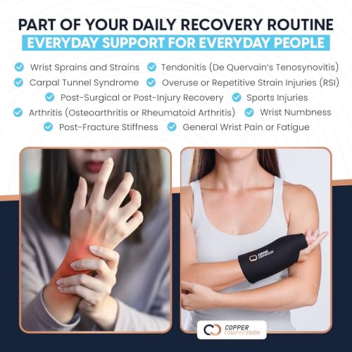 CopperFreeze™ Wrist Sleeve by Copper Compression. Hot & Cold Therapy Support for Pain, Swelling, and Injury Recovery. 360° Copper Infused Relief for Hands, Wrists, and Forearms - style: Wrist Sleeve