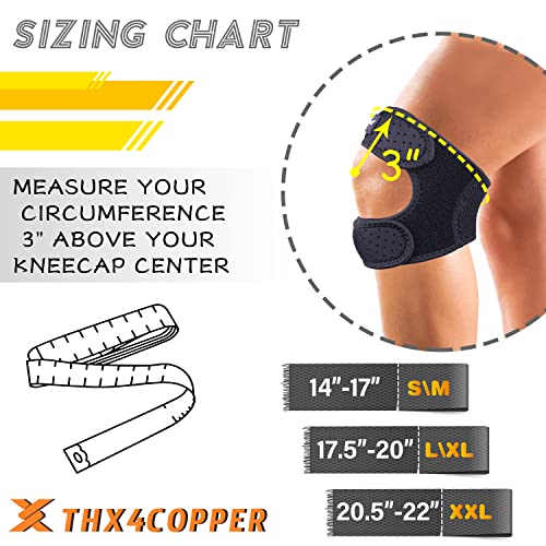 THX4COPPER Compression Dual Adjustable Patella Knee Brace for Pain Relief,Knee Strap Support for Running, Jumper, Gym Exercise, Tendonitis, Arthritis, Injury Recovery, Joints and Muscles - size: Small/Medium