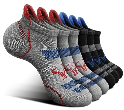 BULLIANT Men Running Ankle Socks 6Pack-Cushioned Support-Low Cut No Show - color: 6pairs-black/Gray Heather3099, size: 10-12