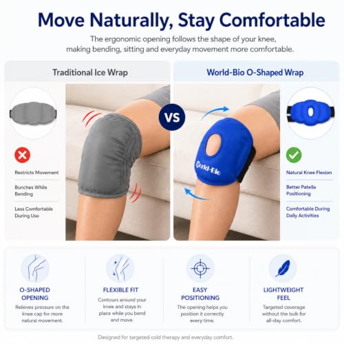 WORLD-BIO 2 Pcs Knee Ice Pack Wrap, Reusable Ice Pack for Knee Pain Relief