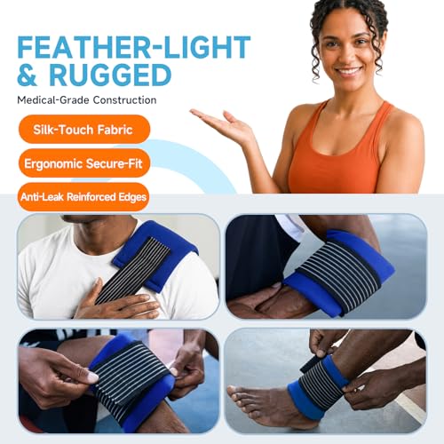 BICAREE Ice Packs for Injuries Reusable (3-Piece Set), Hot & Cold Gel Pack with Adjustable Wrap for Joint and Muscle Pain, Swelling, Knees, Back, Shoulder