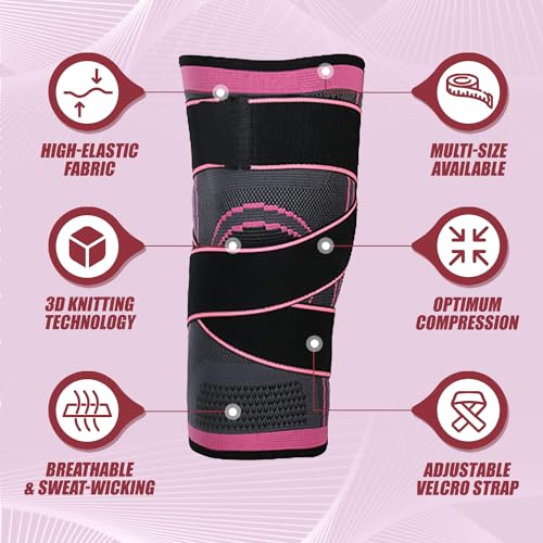 1 Pack Knee Brace for Women, Compression Sleeve with Strap (M Pink) - color: Pink, size: Medium