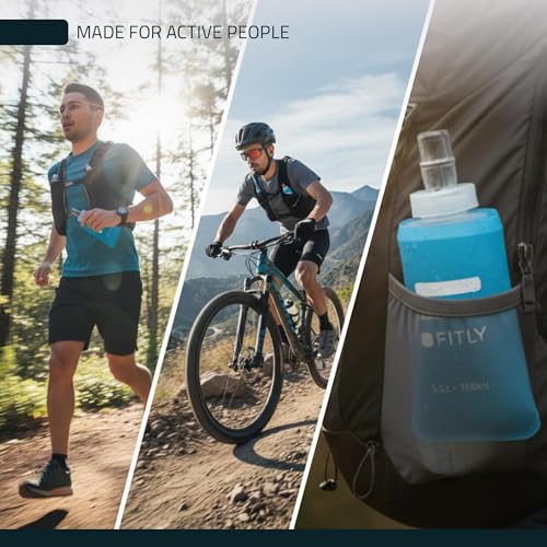 FITLY Soft Flask Running Water Bottle - Collapsible Hydration Flask - color: Blue, size: 12 Ounces