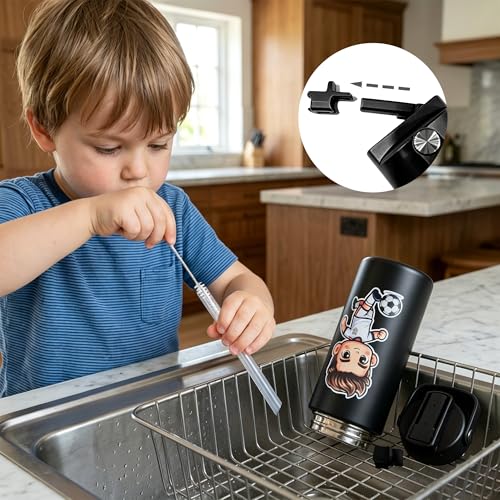14 oz Insulated Water Bottle with Straw Lid and Handle, Spill Proof Double Wall Vacuum Keeps Cold 24H, Small Cute Metal Stainless Steel with Handle Cup for School,Sports & Outdoors - color: Soccer player