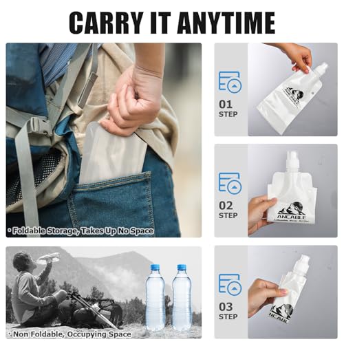 Ancable 17oz Collapsible Water Bottles, 3-Pack Reusable Travel Foldable Water Bottles for Hiking Camping Running Bike, BPA-Free Water Bottle, White - color: White x 3, size: 17 Ounces