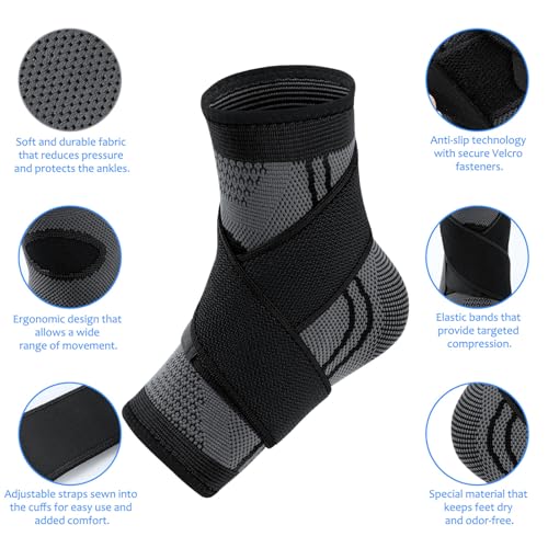 Youth Ankle Support Sleeve with Arch Support, Heel & Growth Plate Stabilizer Sleeve, Breathable Compression Brace for Sports Activities (Black, M) - size: M