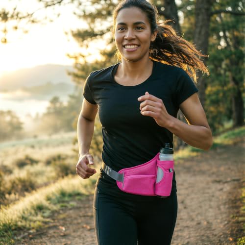 Waterproof Hydration Belt Waist Pack with Water Bottle Holder, Adjustable Running Fanny Pack for Hiking, Walking, Cycling & Outdoor Sports (玫红色) - color: Magenta
