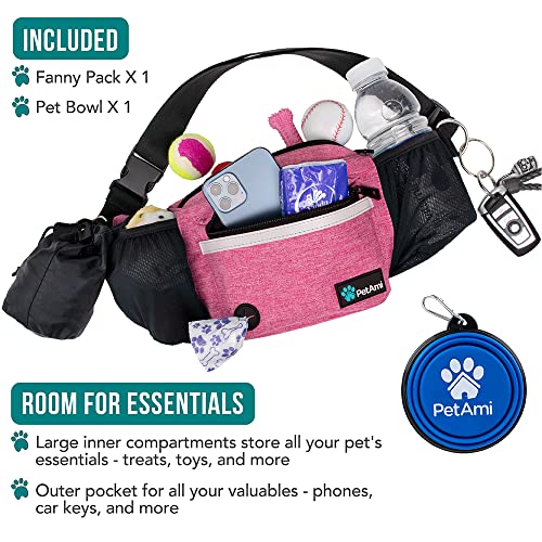 PetAmi Dog Fanny Pack, Treat Pouch for Dog Walking Training, Pink - color: Pink