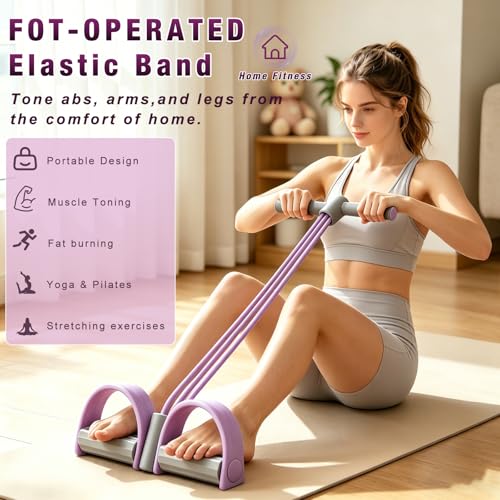 Pedal Resistance Bands with Handles,6-Tube Elastic Foot Yoga Pedal Resistance Bands,Natural Rubber Foot Pedal Resistance Bands,Multifunction Fitness Bands for Abdomen,Waist,Arm,Leg Stretching Training - color: Pink