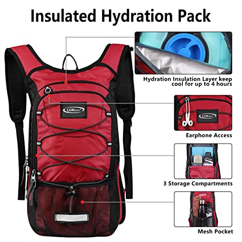 Hydration Backpack with 3L Water Bladder, Small Hydration Pack Backpack for Men Women, Lightweight Water Backpack with Cooler Layer for Running, Biking, Hiking - color: Red