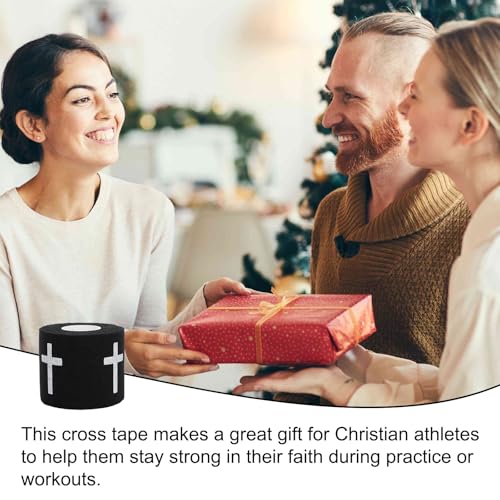 2Pcs Black Athletic Wrist Ankle Tape for Tennis Baseball Soccer Boxing, Self-Adhesive Sports Wrap, Christian Cross Design, 1.96in x 359.84in - color: Black